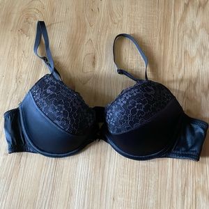 Black Satin and Lace Demi Push Up Bra 34B NWOT